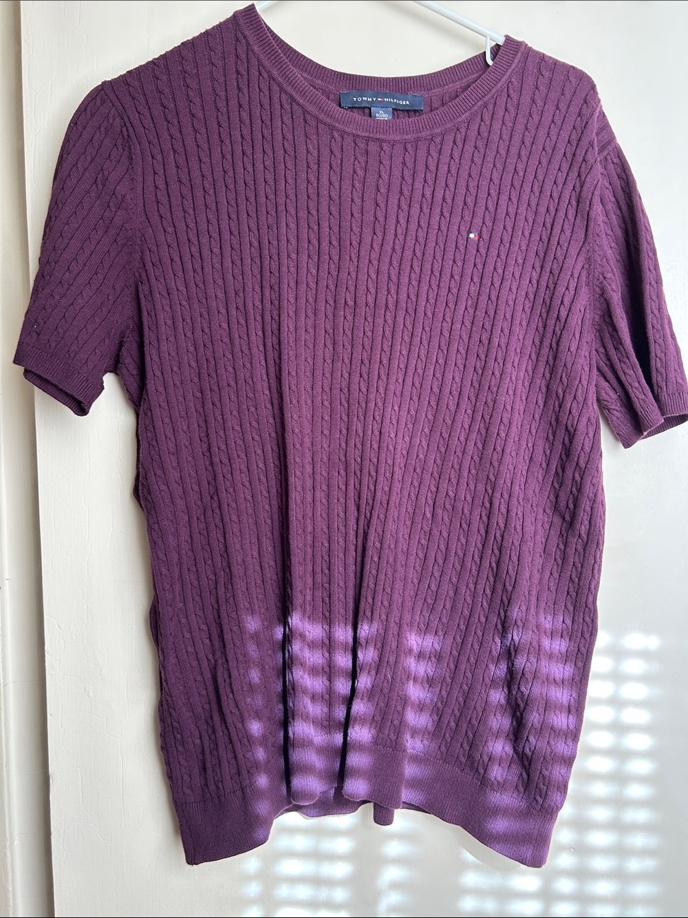 Tommy Hilfiger Cable Knit Short Sleeve Shirt - Plum